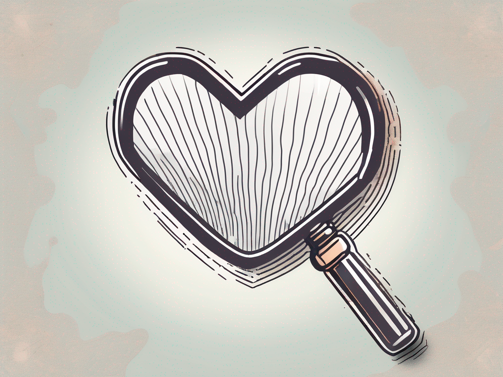 A magnifying glass hovering over a heart-shaped icon