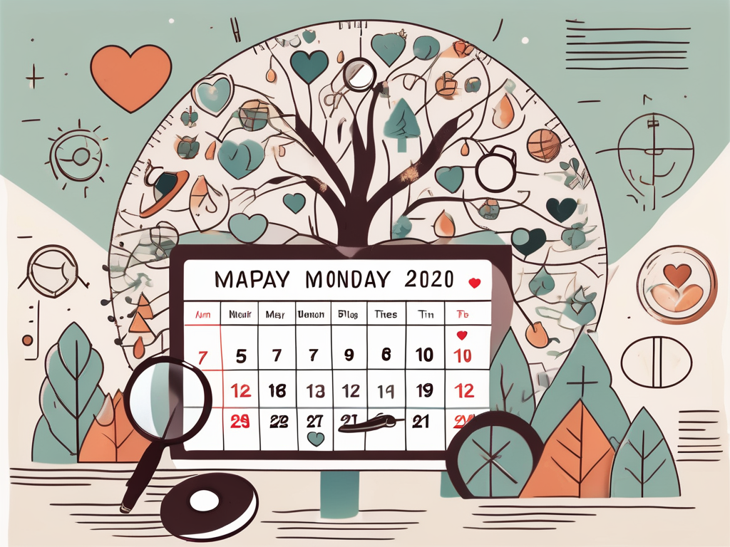 A calendar with a magnifying glass over monday