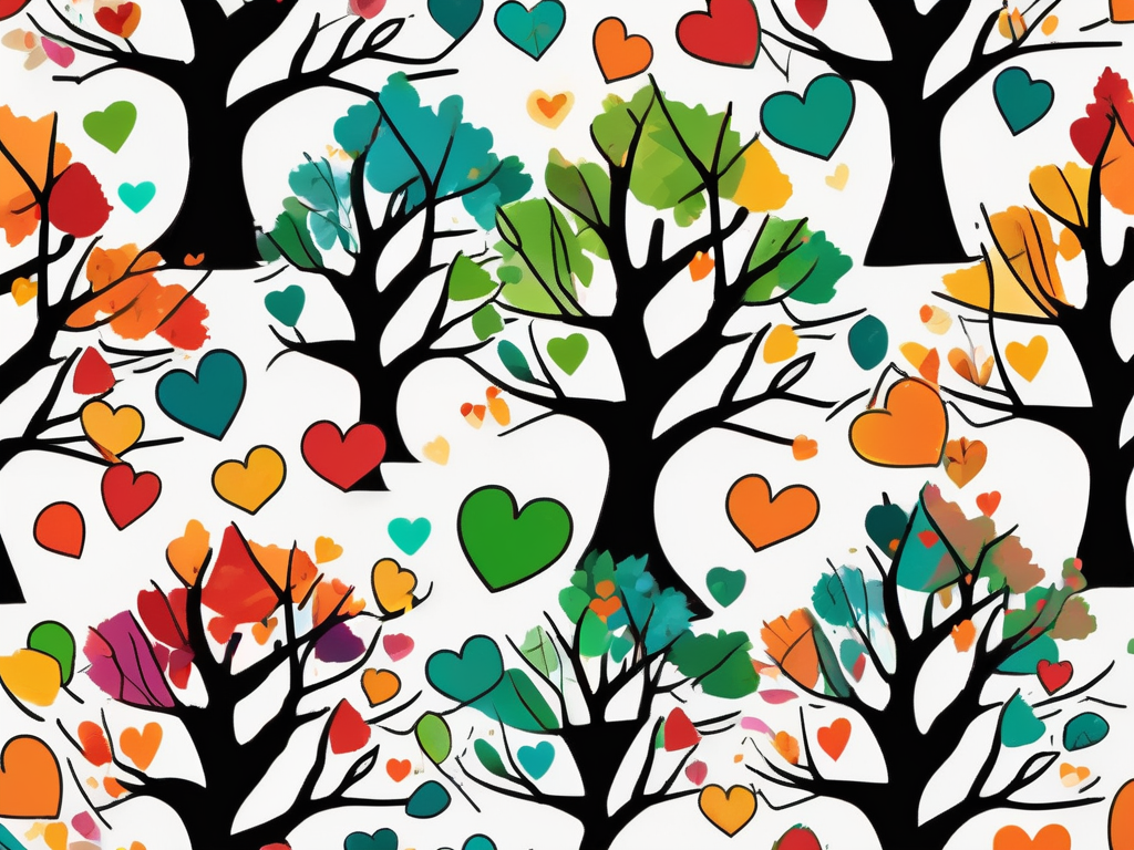 Draw an illustration of a vibrant tree with colorful leaves